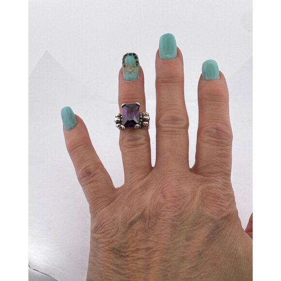 Vintage Sterling Silver 925 Ring w/ Purple Gemstone – Estate Size 4.5 - Picture 5 of 11